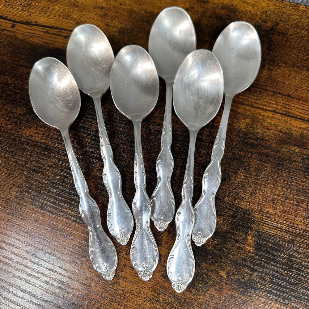 Lot of 6 VTG WM Rogers Extra Silver Plate Floral Pattern Spoons Original Rogers